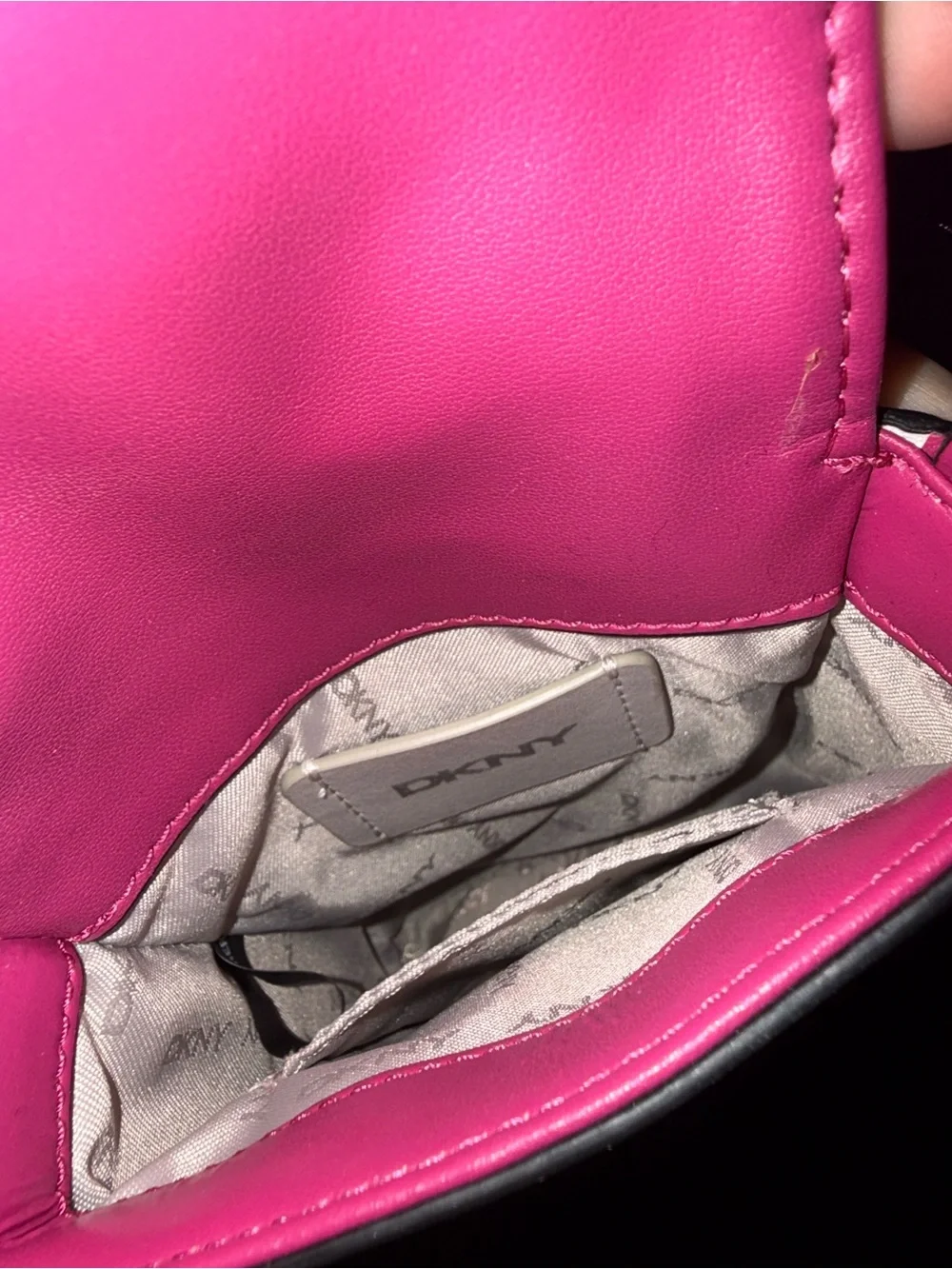 DKNY Hot Pink Crossbody Phone Bag with Branded Black Strap